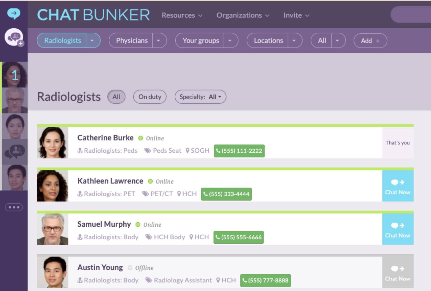 Screenshot of ChatBunker app User Directory