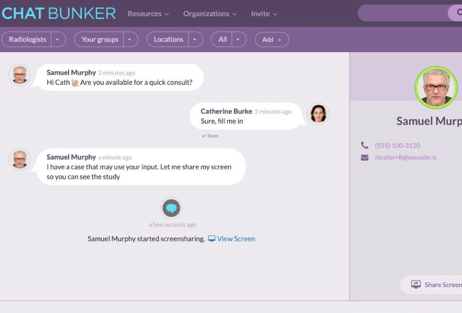 Screenshot of ChatBunker app One-on-one or Group Chat